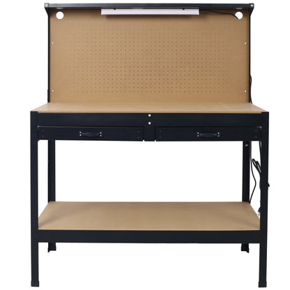 Steel Workbench Tool Storage Work Bench Workshop Tools Table W/Drawer and Peg Board ,4xAC outlets 2xUSB Ports SolidRoot Buy Furniture USA