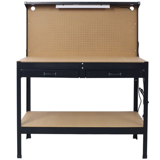 Steel Workbench Tool Storage Work Bench Workshop Tools Table W/Drawer and Peg Board ,4xAC outlets 2xUSB Ports SolidRoot Buy Furniture USA