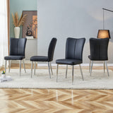 Modern minimalist dining chairs, black PU leather curved backrest and seat cushions, electroplated metal chair legs, suitable for restaurants, bedrooms, and living rooms. A set of 4 chairs. SolidRoot Buy Furniture USA
