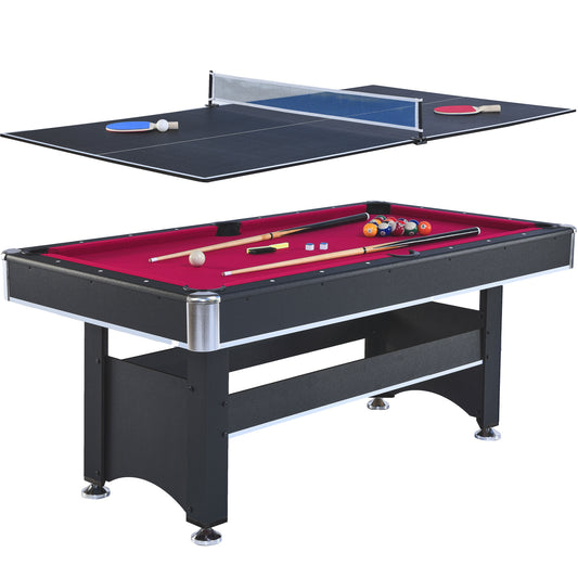 6-ft Pool Table with Table Tennis Top - Black with Red Felt SolidRoot Buy Furniture USA