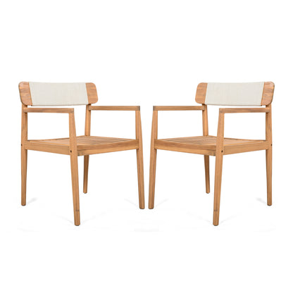 Creative Braided Acacia Wood Outdoor Dining Table and Chairs with Armrests, Teak Look & White Rope, Set of 2 SolidRoot Buy Furniture USA