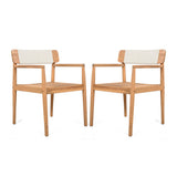 Creative Braided Acacia Wood Outdoor Dining Table and Chairs with Armrests, Teak Look & White Rope, Set of 2 SolidRoot Buy Furniture USA