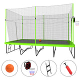 10ft by 17ft Rectangule Trampoline with Green Fabric Black Powder-coated Galvanized Steel Tubes with Basketball Hoop System Advanced Ladder - SolidRoot Buy Furniture USA