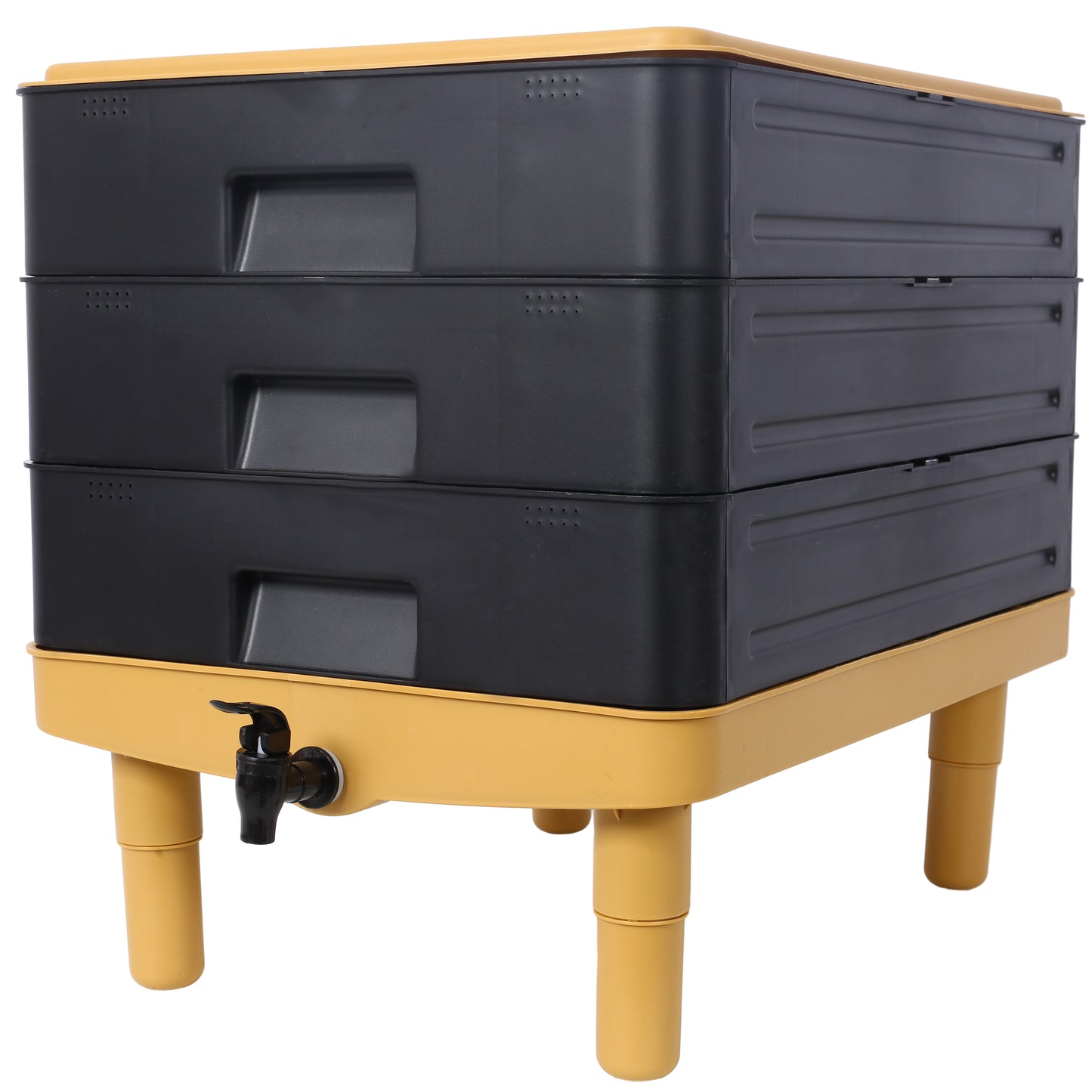 Durable 3-Tray Worm Farm Kit for Efficient Vermicomposting - Yellow & Black Plastic, 65L Capacity SolidRoot Buy Furniture USA