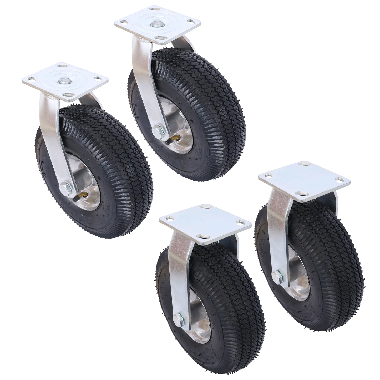4PCS 10IN CASTER pneumatic tire(2PCS SWIVEL+2PCS RIGID), Caster Wheel, Steel Hub with Ball Bearings, 5/8-Inch Bore Centered Axle -black SolidRoot Buy Furniture USA