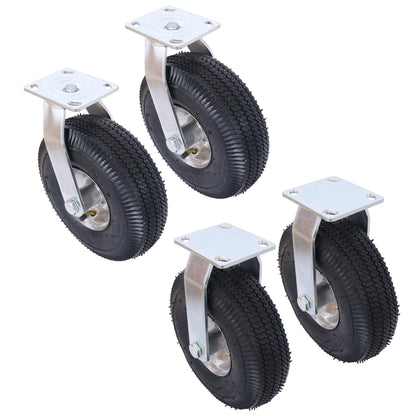 4PCS 10IN CASTER pneumatic tire(2PCS SWIVEL+2PCS RIGID), Caster Wheel, Steel Hub with Ball Bearings, 5/8-Inch Bore Centered Axle -black SolidRoot Buy Furniture USA