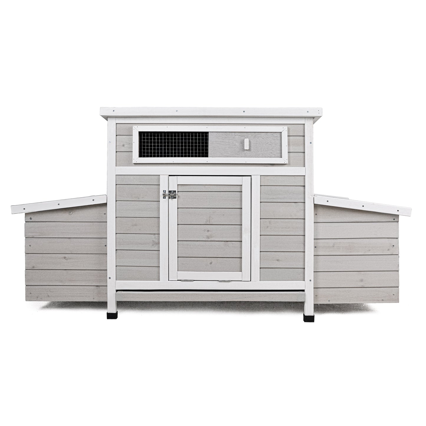 Large Wooden Chicken Coop Outdoor Hen House with 2 Sides Nesting Boxes in Gray+White Matte Wood, 57.87 x 33.86 x 30.55 inches - SolidRoot Buy Furniture USA