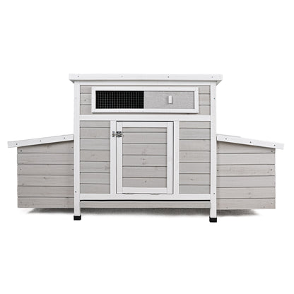 Large Wooden Chicken Coop Outdoor Hen House with 2 Sides Nesting Boxes in Gray+White Matte Wood, 57.87 x 33.86 x 30.55 inches - SolidRoot Buy Furniture USA