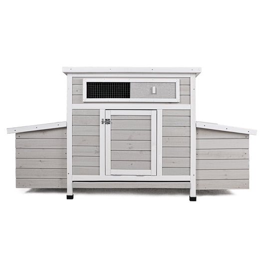 Large Wooden Chicken Coop Outdoor Hen House with 2 Sides Nesting Boxes in Gray+White Matte Wood, 57.87 x 33.86 x 30.55 inches - SolidRoot Buy Furniture USA