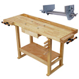 55-Inch Wood Workbench - Wooden Workbench for Garage Workshop and Home, with Rapid Action Woodworking Vise 10.5 Inch Jaw Width Made with Heavy-Duty Cast Iron , GRAY COLOR SolidRoot Buy Furniture USA