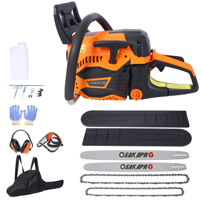 62CC Gas Powered Chainsaw, 2-Cycle Handheld Cordless Chain Saw, Orange Aluminium, 18' and 20' Guide Bar SolidRoot Buy Furniture USA