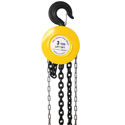 Chain hoist 6600lbs 3T capacity 10ft wIth 2 heavy duty hooks,Manual chain hoist steel construction,Yellow SolidRoot Buy Furniture USA