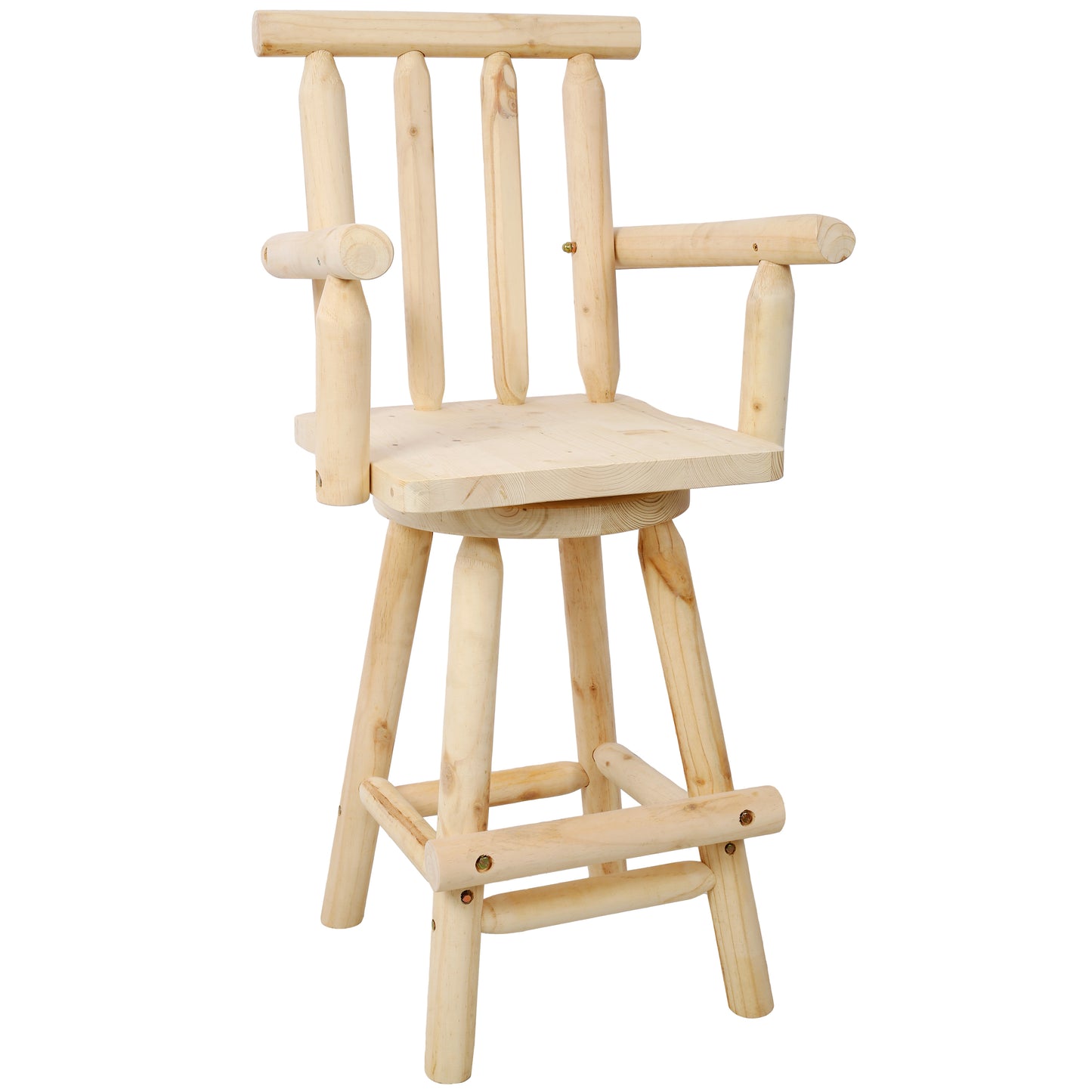 Rustic Light Brown Fir Wood Bar Stool with Armrests - Solid Wood Pub Chair with Footrest, Restaurant & Bistro Grade SolidRoot Buy Furniture USA
