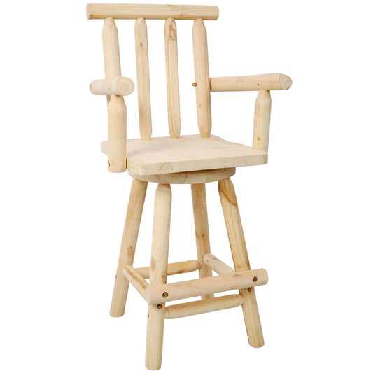 Rustic Light Brown Fir Wood Bar Stool with Armrests - Solid Wood Pub Chair with Footrest, Restaurant & Bistro Grade SolidRoot Buy Furniture USA