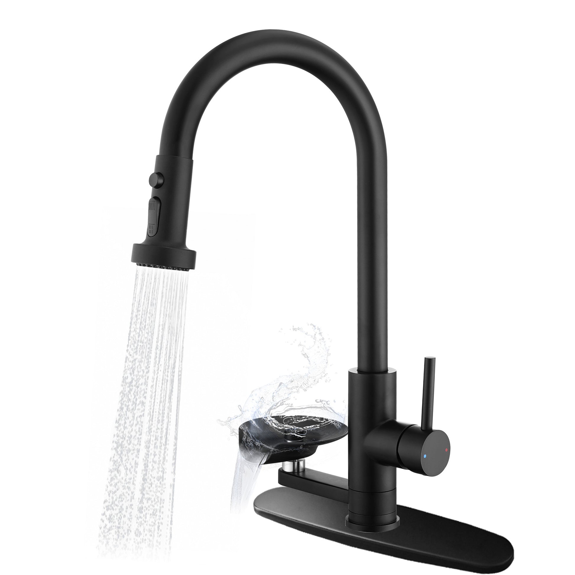 3-in-1 High-Arc Kitchen Faucet with Press-Type Glass Rinser, Pull-Down Sprayer, Matte Black Finish, Stainless Steel & ABS Construction, for Modern Sink - SolidRoot Buy Furniture USA