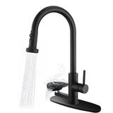 3-in-1 High-Arc Kitchen Faucet with Press-Type Glass Rinser, Pull-Down Sprayer, Matte Black Finish, Stainless Steel & ABS Construction, for Modern Sink - SolidRoot Buy Furniture USA