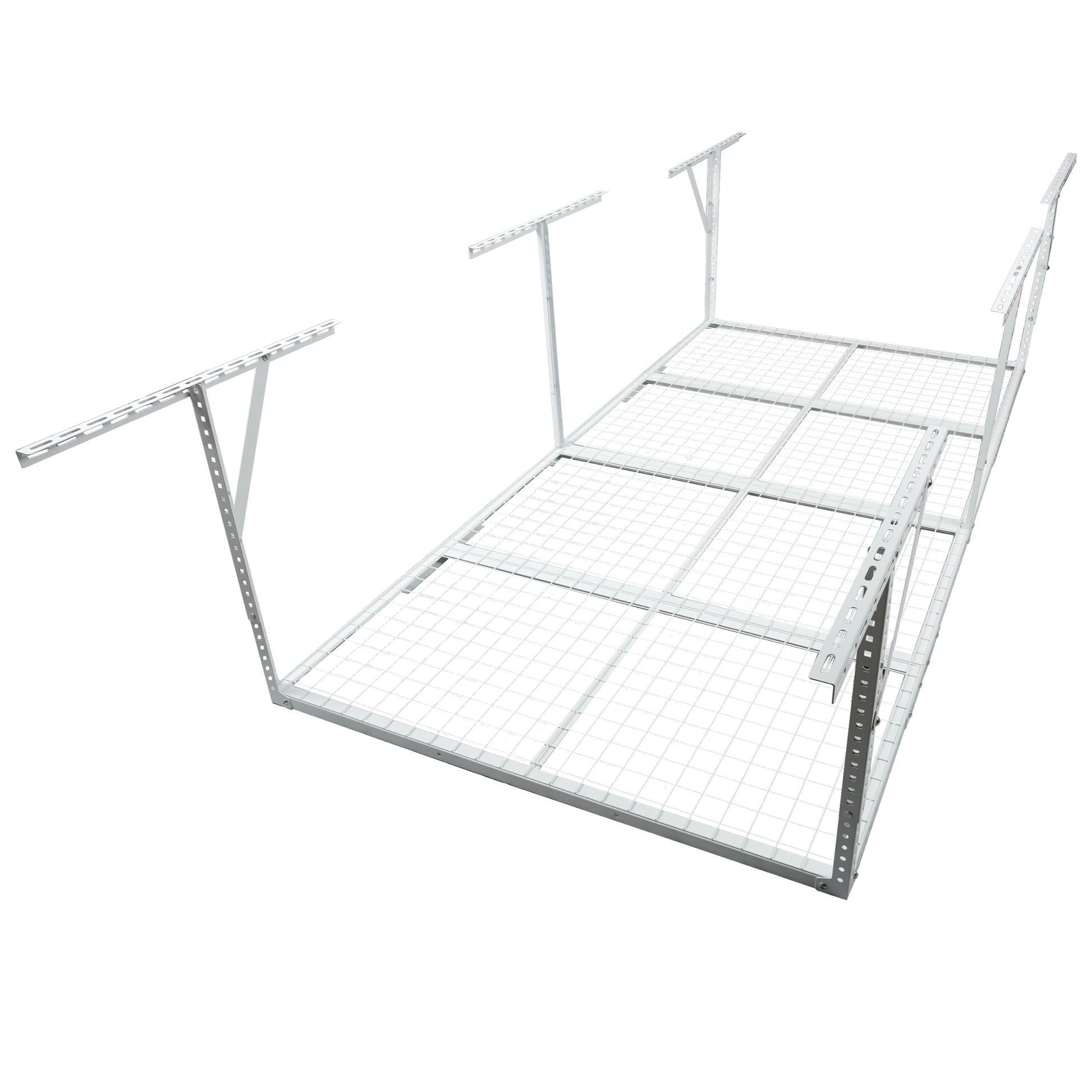 White 4' x 8' Adjustable Overhead Garage Storage Rack - Heavy Duty Metal Ceiling Shelving Unit, 600 lbs Weight Capacity SolidRoot Buy Furniture USA