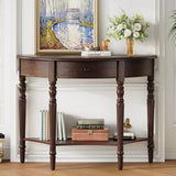 Farmhouse Half Moon Console Table with Drawer & Shelf - Rustic Accent Table, Sofa Table for Entryway, Living Room, Hallway and Foyer (Espresso) - SolidRoot Buy Furniture USA