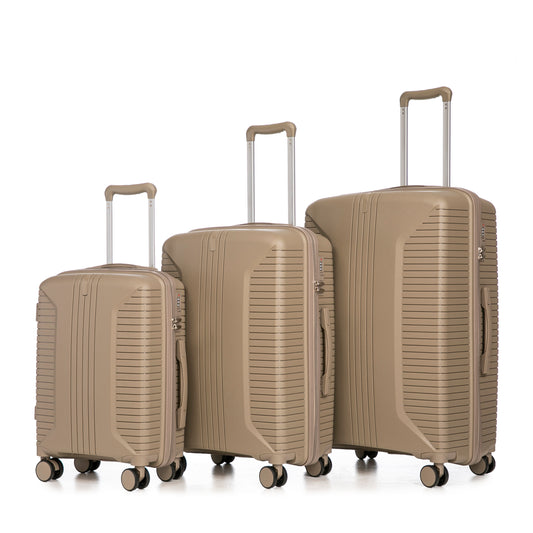 20'/24'/28' 3 pcs/set in PP Spinner Wheel Luggage, Carry on Suitcase, Matching Color, Combination Lock (Champagne) SolidRoot Buy Furniture USA