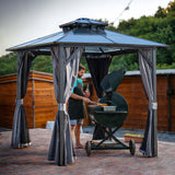 Outdoor Grill Gazebo 8 x 8FT, Hardtop BBQ Gazebo with UV-Resistant Polycarbonate Roof & Storage Hooks for Patio, Lawn, Garden SolidRoot Buy Furniture USA