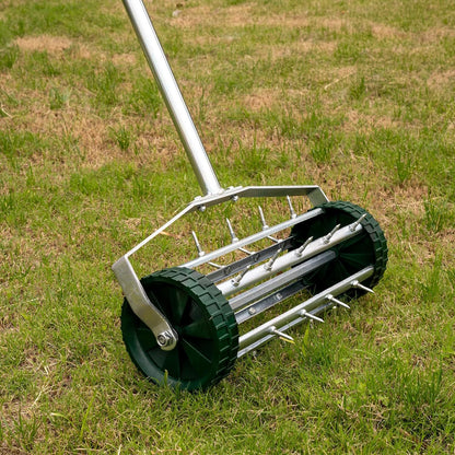 Heavy Duty Rolling Lawn Aerator,Rolling Lawn Aerator,  Rotary Push Tine Spike Soil Lawn Aerator Gardening Tool with 3-Piece Long Steel Handle for Garden Yard Grass Maintenance,Garden Yard Rotary Push SolidRoot Buy Furniture USA