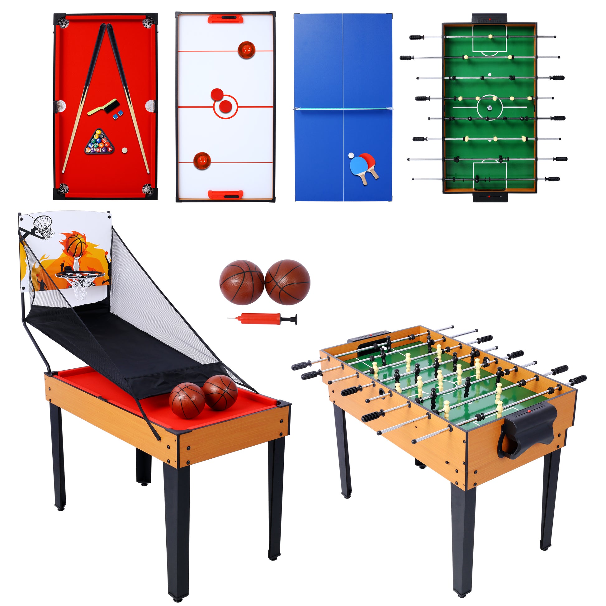5-in-1 Multi-Game Table - Billiards, Push Hockey, Foosball, Ping Pong, and Basketball  brown/red SolidRoot Buy Furniture USA
