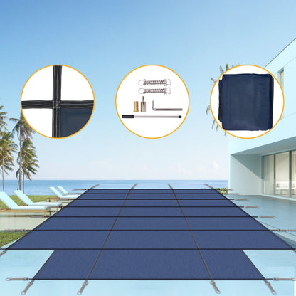 High-Strength Blue Mesh Pool Safety Cover for 16x32 ft Inground Winter Swimming Pools with Center End Step SolidRoot Buy Furniture USA