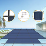 High-Strength Blue Mesh Pool Safety Cover for 16x32 ft Inground Winter Swimming Pools with Center End Step SolidRoot Buy Furniture USA