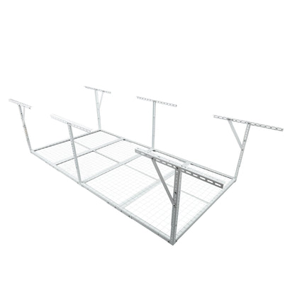 3x8FT Overhead Garage Storage Rack, Heavy-Duty Metal Garage Ceiling Storage Rack, 22''-40' Adjustable Ceiling Drop-Down, 600 lb. Loading Weight Capacity, White Color SolidRoot Buy Furniture USA