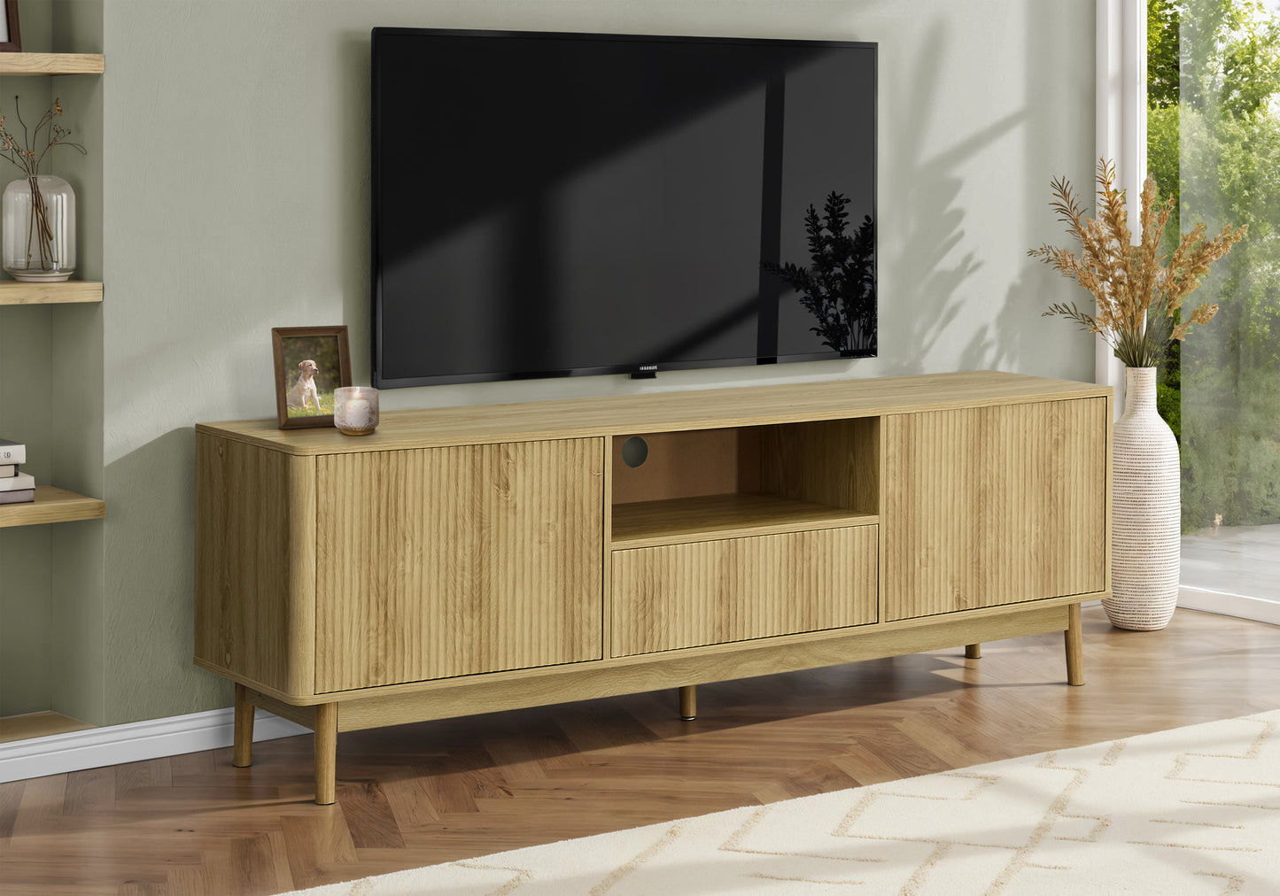 Tv Stand, 72 Inch, Console, Storage Cabinet, Storage Drawer, Media Entertainment Center, Living Room, Bedroom, Light Walnut Laminate, Mid Century SolidRoot Buy Furniture USA