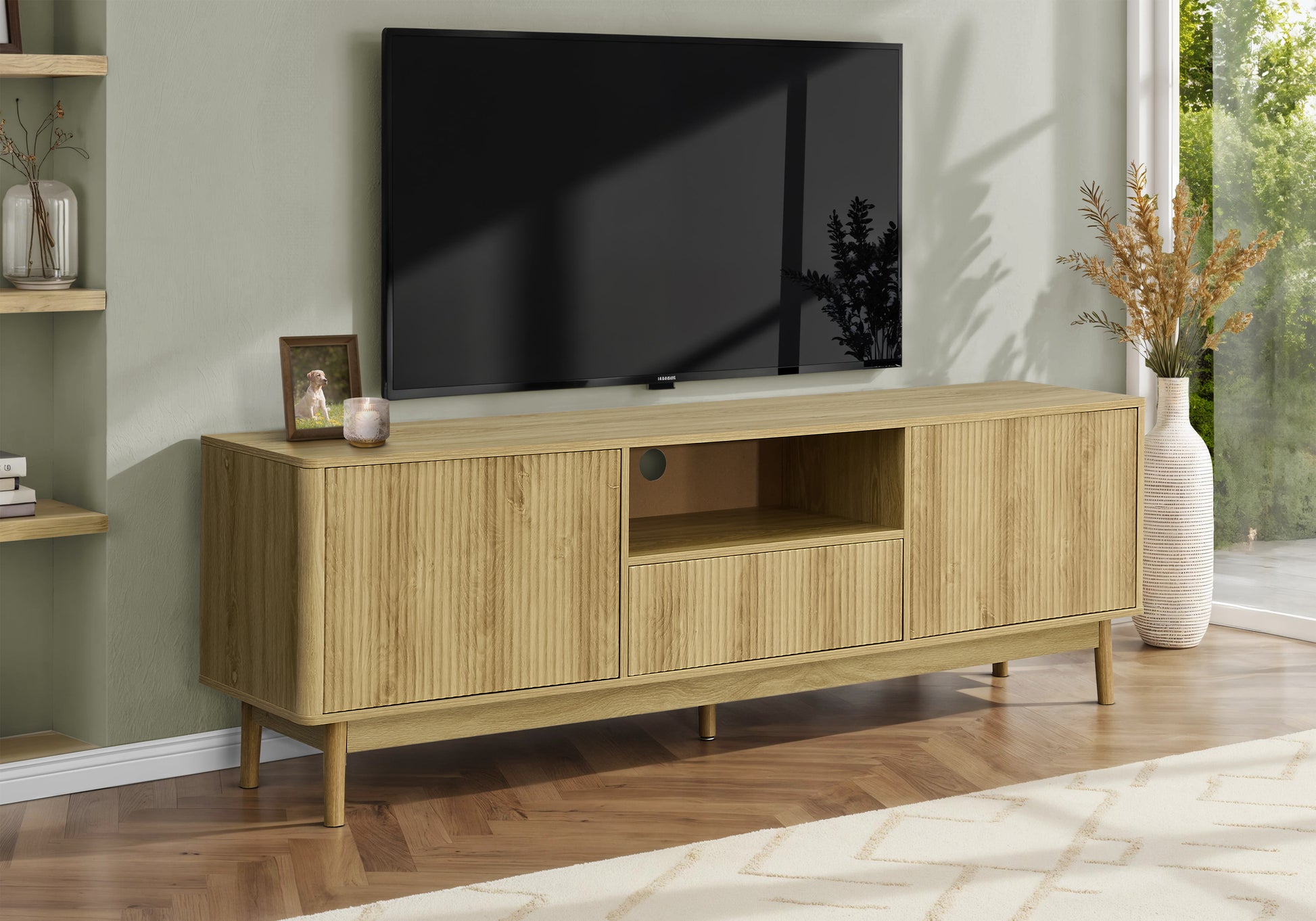 Tv Stand, 72 Inch, Console, Storage Cabinet, Storage Drawer, Media Entertainment Center, Living Room, Bedroom, Light Walnut Laminate, Mid Century SolidRoot Buy Furniture USA
