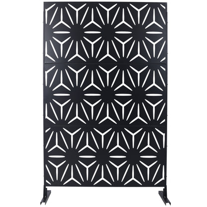 Outdoor & Indoor Privacy Screen Metal Privacy Screen 76' H×48' W, Freestanding Decorative Privacy Screen for Deck Balcony Patio, Black Steel SolidRoot Buy Furniture USA