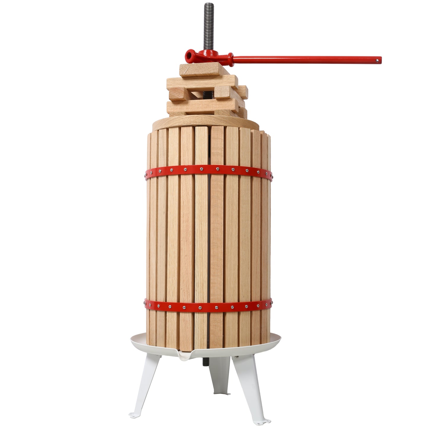 Solid Wood Fruit Wine Press Manual Juice Maker with Red Steel Frame for Apple, Grape, and Berries - 7.9 Gallon SolidRoot Buy Furniture USA