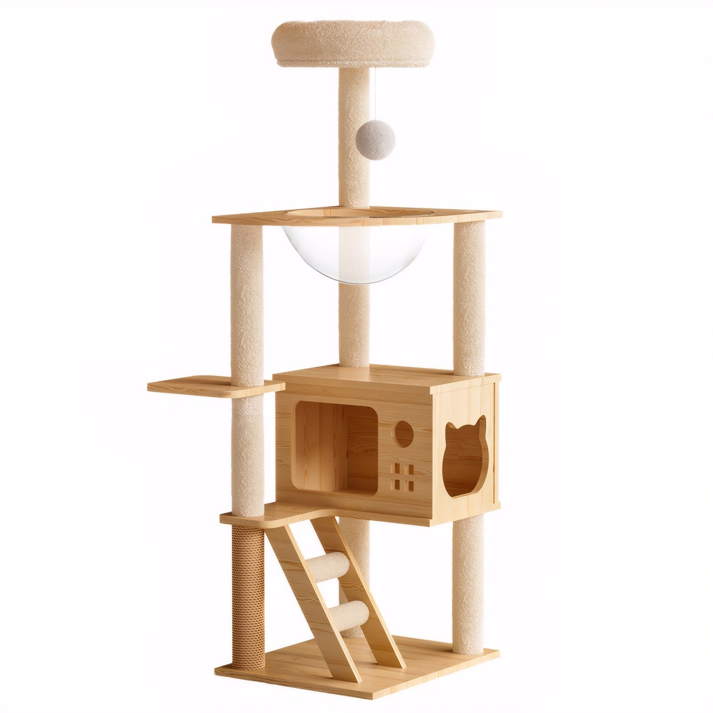 48.8' Modern Cat Tower, Wood Cat Tree Tower for Indoor Cats, Cat Tree with Sisal-Covered Scratching Posts and Top Perch, Cat Condo with Acrylic Hammock for Small Large Cats - SolidRoot Buy Furniture USA