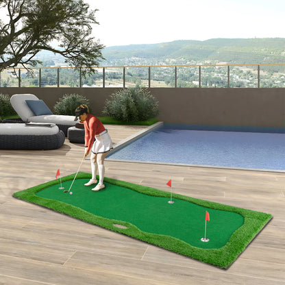 12x5 FT Golf Putting Green, Golf Training Mat with High-quality Turf, 3 Holes, 3 Flags and Cups for Indoor Outdoor - SolidRoot Buy Furniture USA