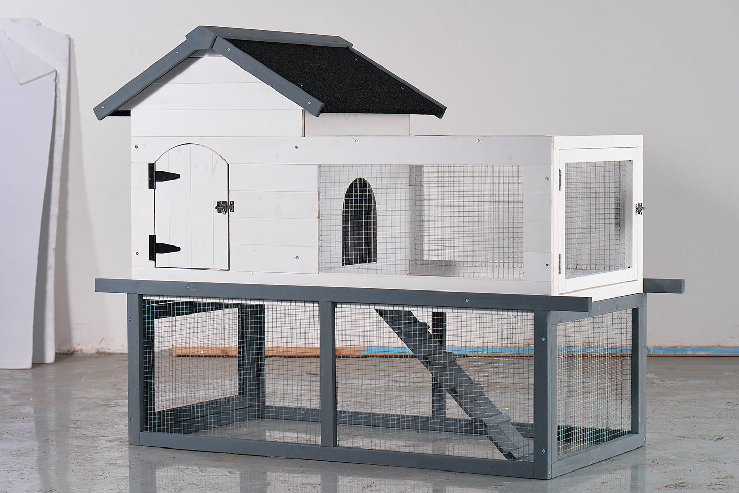 53-inch double-tier wooden outdoor/indoor waterproof chicken coop and rabbit hutch complete with a roof, stairs, and a removable cleaning tray; suitable for small to medium pets. SolidRoot Buy Furniture USA