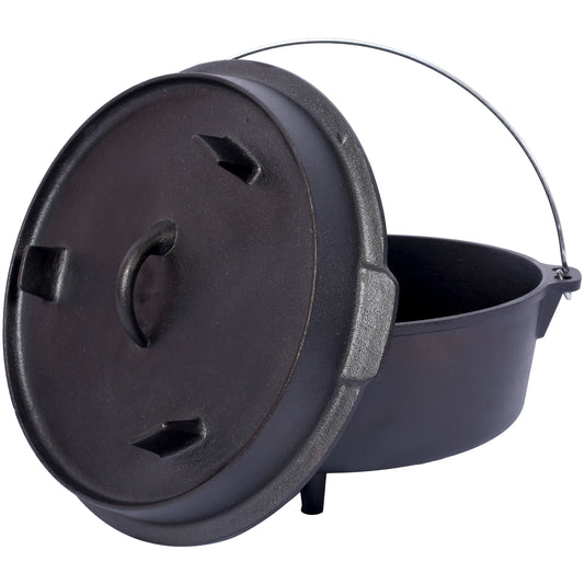 pre-Seasoned Cast Iron Dutch Oven With Skillet Lid, Outdoor Camping Deep Pot for Camping Fireplace Cooking BBQ Baking Campfire, Leg Base,6 Quart SolidRoot Buy Furniture USA