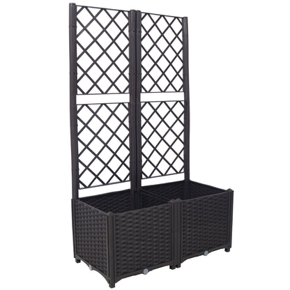 Poly Rattan Brown Trellis Raised Bed  with Drainage Plug - 2 Removable Pots with Large Flower Boxes - Built-in Support for Climbing Plants - Outdoor Patio Garden Decoration SolidRoot Buy Furniture USA