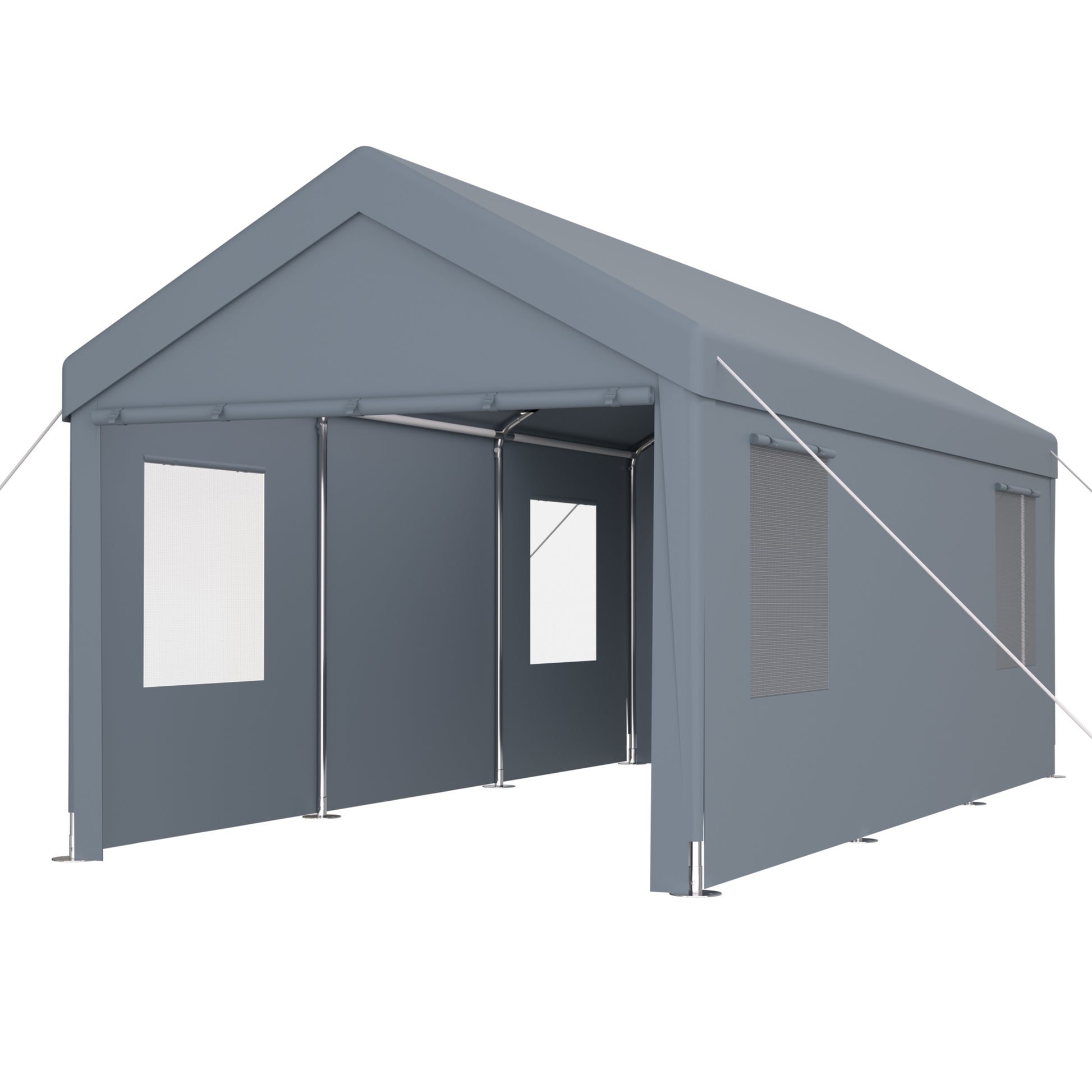Carport 10' x 20' Portable Garage, Heavy Duty Car Port Canopy with 2 Roll-up Doors & 4 Ventilated Windows for Car, Truck, Boat, Garden Tools, grey SolidRoot Buy Furniture USA