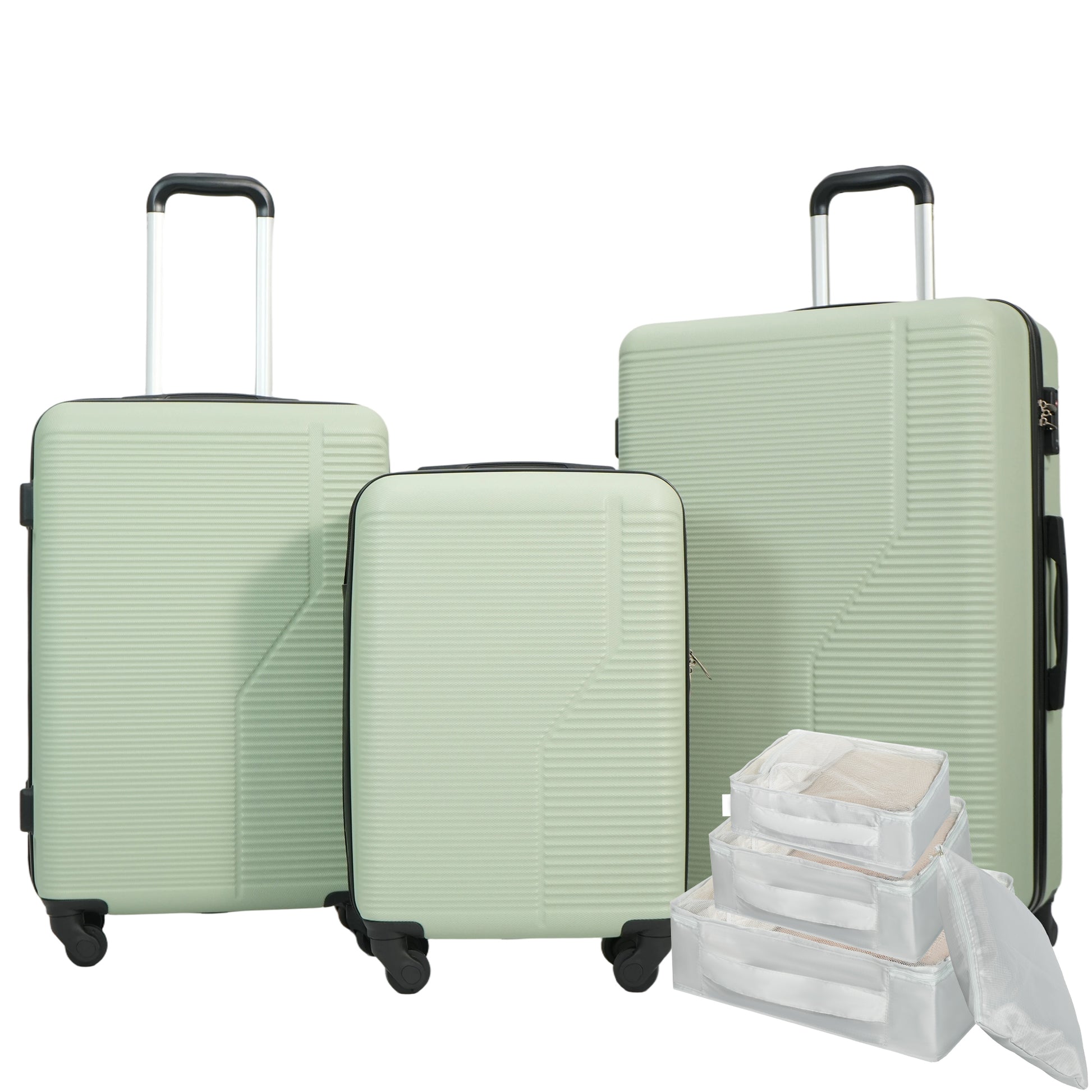 7-Piece Luggage Set ABS Lightweight & Durable Suitcase with Spinner Wheels, TSA Lock, (20/24/28), Green SolidRoot Buy Furniture USA