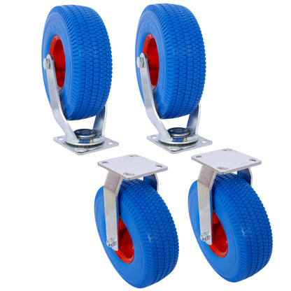 4PCS 10IN CASTER FLAT FREE WHELL(2PCS SWIVEL+2PCS RIGID), X-Large Flat Free Casters , Swivel Plate, Steel Hub with Ball Bearings, 5/8-Inch Bore Centered Axle -Blue SolidRoot Buy Furniture USA