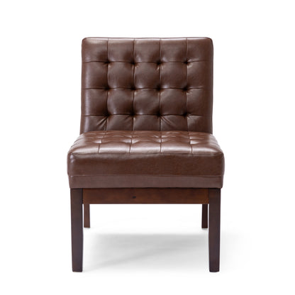 Contemporary Dark Brown Accent Chair with Tufted Waffle Stitch and PU Upholstery SolidRoot Buy Furniture USA