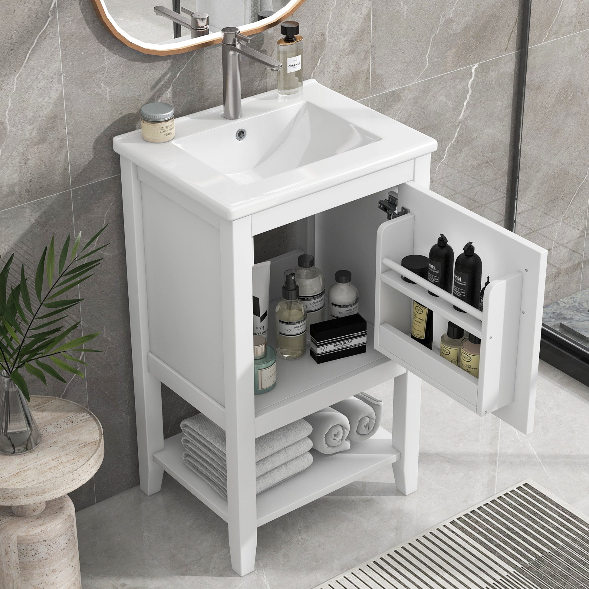 20' Bathroom Vanity with Sink, Bathroom Cabinet with Soft Closing Door, Storage Rack and Open Shelf, White(Old SKU:WF308492AAK/N725P220604K) SolidRoot Buy Furniture USA