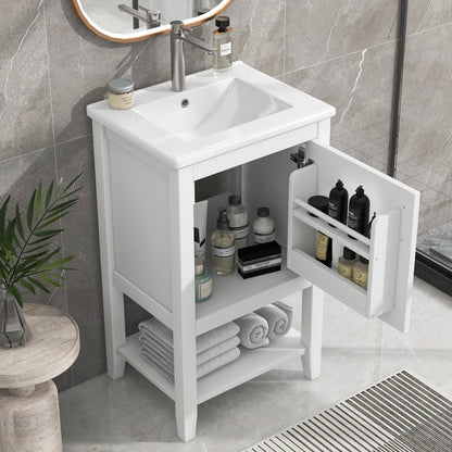 20' Bathroom Vanity with Sink, Bathroom Cabinet with Soft Closing Door, Storage Rack and Open Shelf, White(Old SKU:WF308492AAK/N725P220604K) SolidRoot Buy Furniture USA