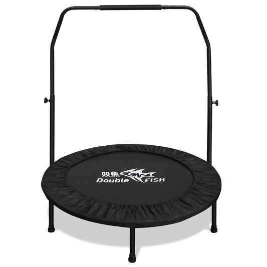 DOUBLE FISH[Foldable Trampoline] 440lbs Capacity Foldable Trampoline for Adults 38'Rebounder with Adjustable Handle Bar, Thickened Steel Frame, Indoor/Outdoor Fitness  Perfect for Leg Muscle Exerci - SolidRoot Buy Furniture USA
