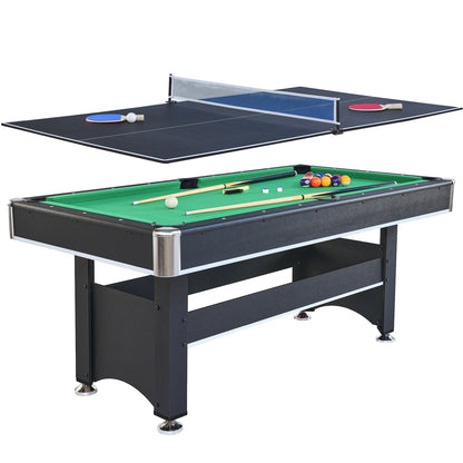 6-ft Pool Table with Table Tennis Top - Black with Green Felt SolidRoot Buy Furniture USA