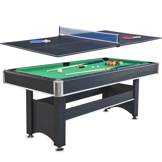 6-ft Pool Table with Table Tennis Top - Black with Green Felt SolidRoot Buy Furniture USA
