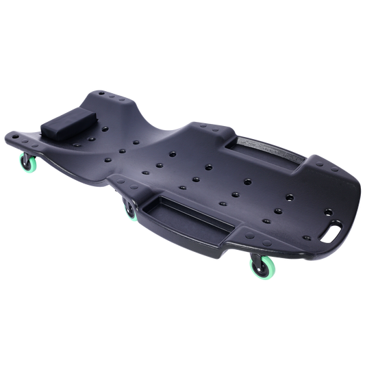 Plastic Creeper 48 Inch - Blow Molded Ergonomic HDPE Body with Padded Headrest & Dual Tool Trays - 440 Lbs Capacity BLACK SolidRoot Buy Furniture USA