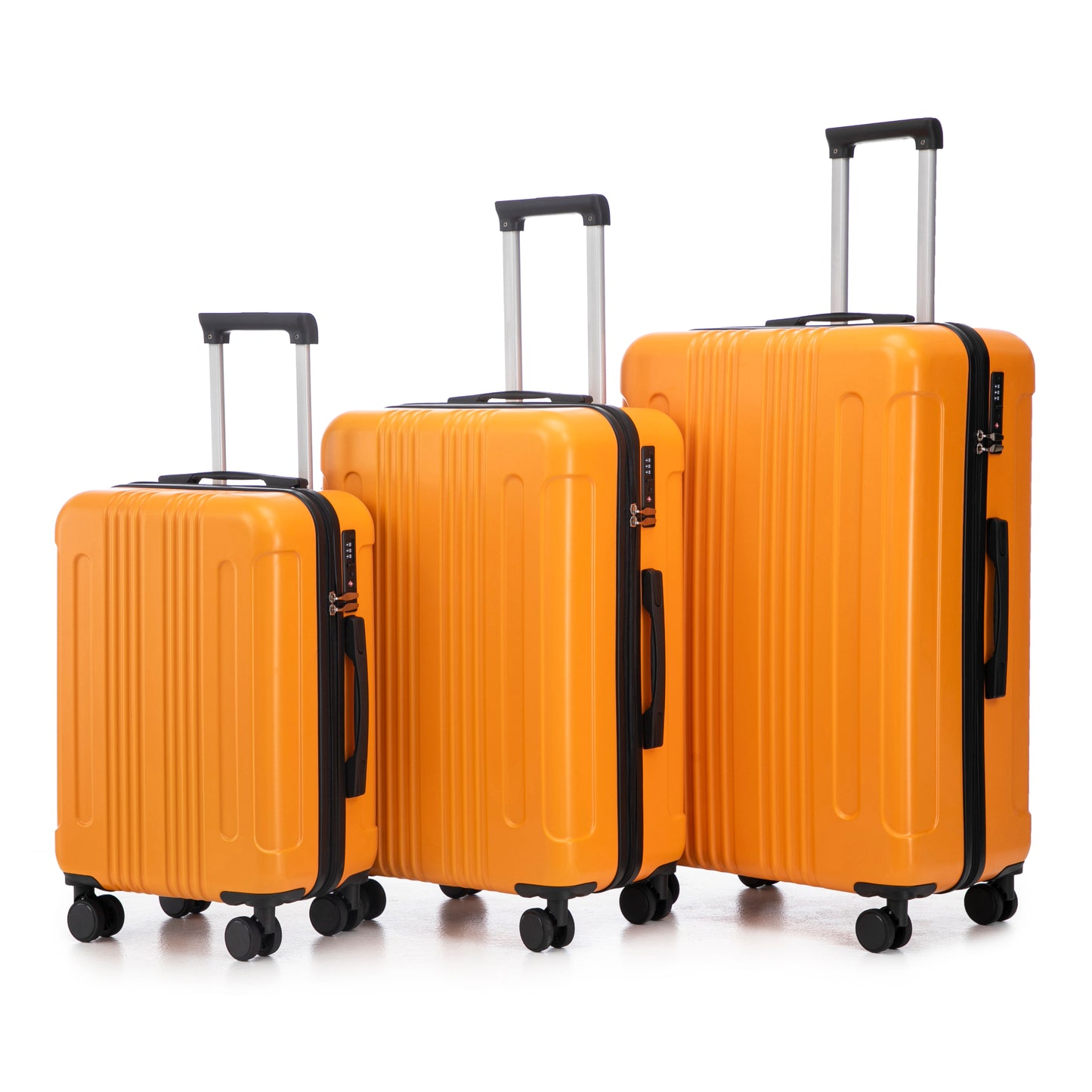 20'/24'/28' 3 pcs/set in ABS Spinner Wheel Luggage, Carry on Suitcase, Matching Color, TSA Combination Lock (Black+Orange) SolidRoot Buy Furniture USA