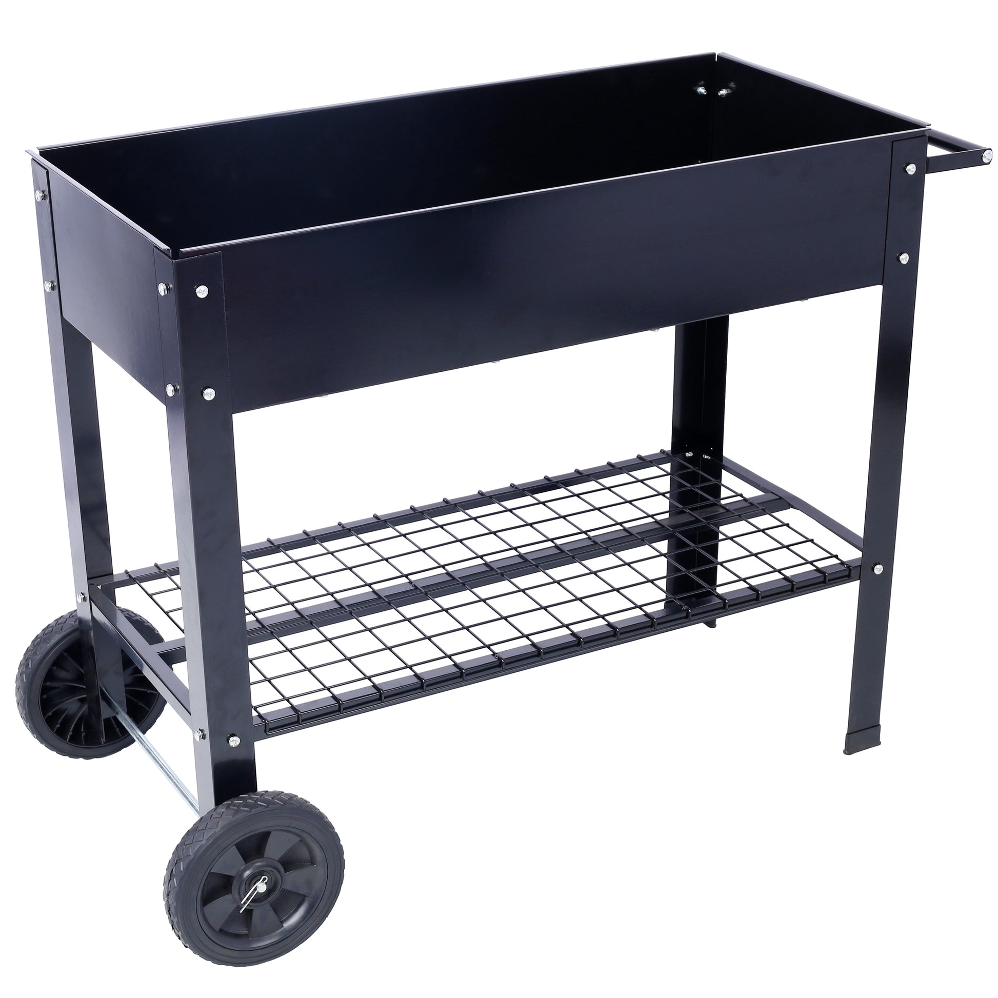 Elevated Mobile Raised Ergonomic Metal Planter Garden Bed with Wheels, Black, Powder Coated Steel, 42.25'x19.5'x31.5' SolidRoot Buy Furniture USA